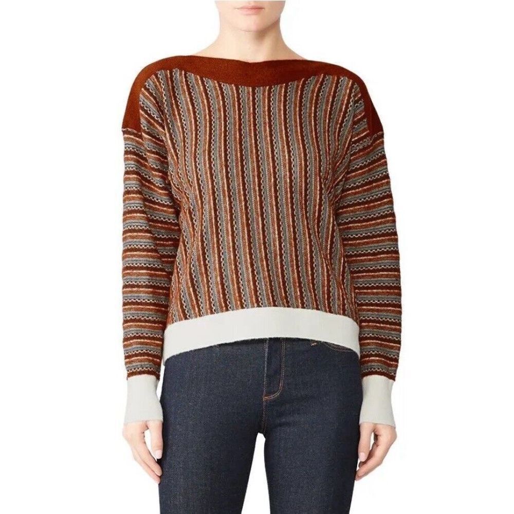 SITA MURT Sweater Womens 38 US 6 Brown Mixed Stripe Pullover Cotton Wool Blend
